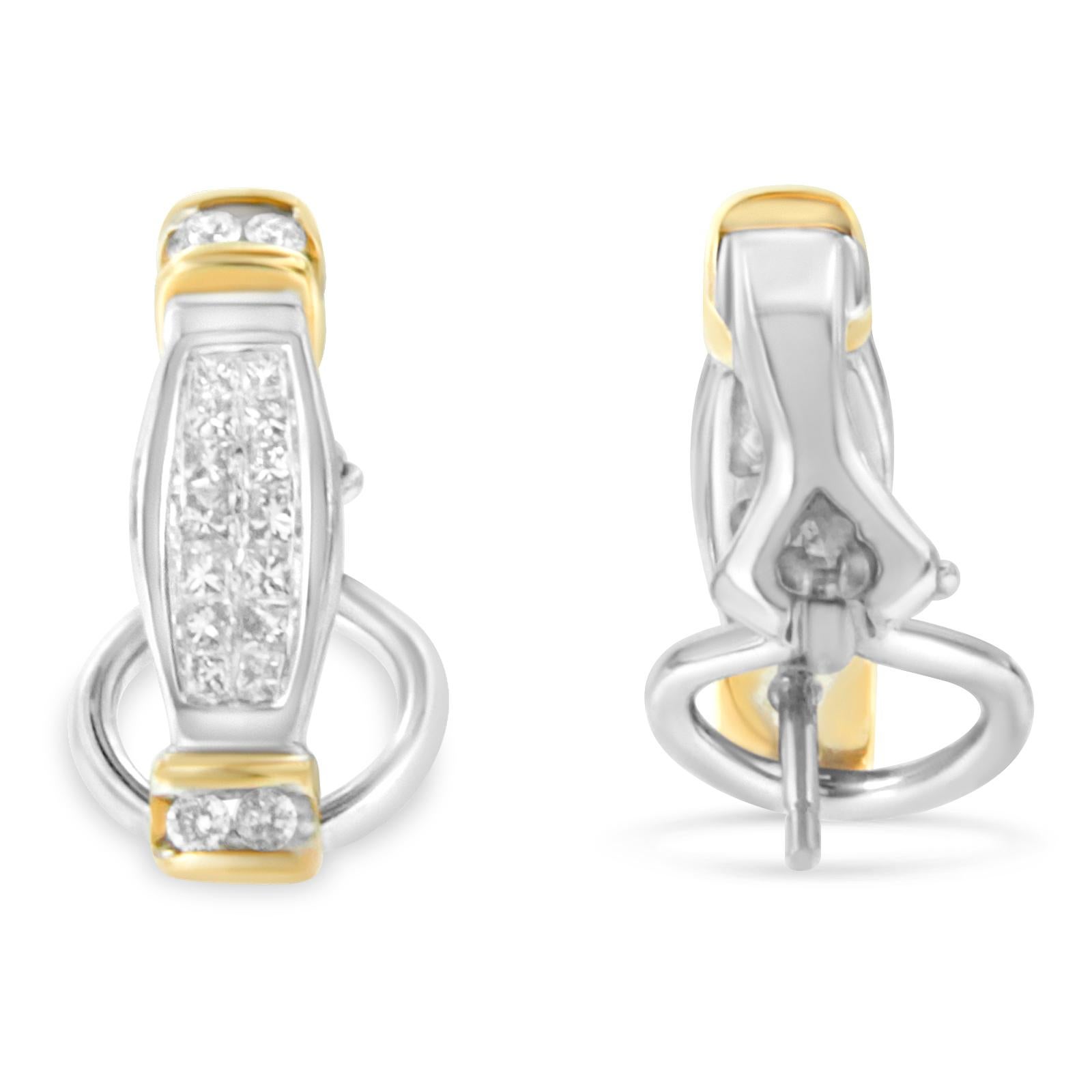 14K zweifarbiges Gold 1/2 Karat runder und Prinzessinnenschliff Diamant-Ohrringe (Moderne) im Angebot