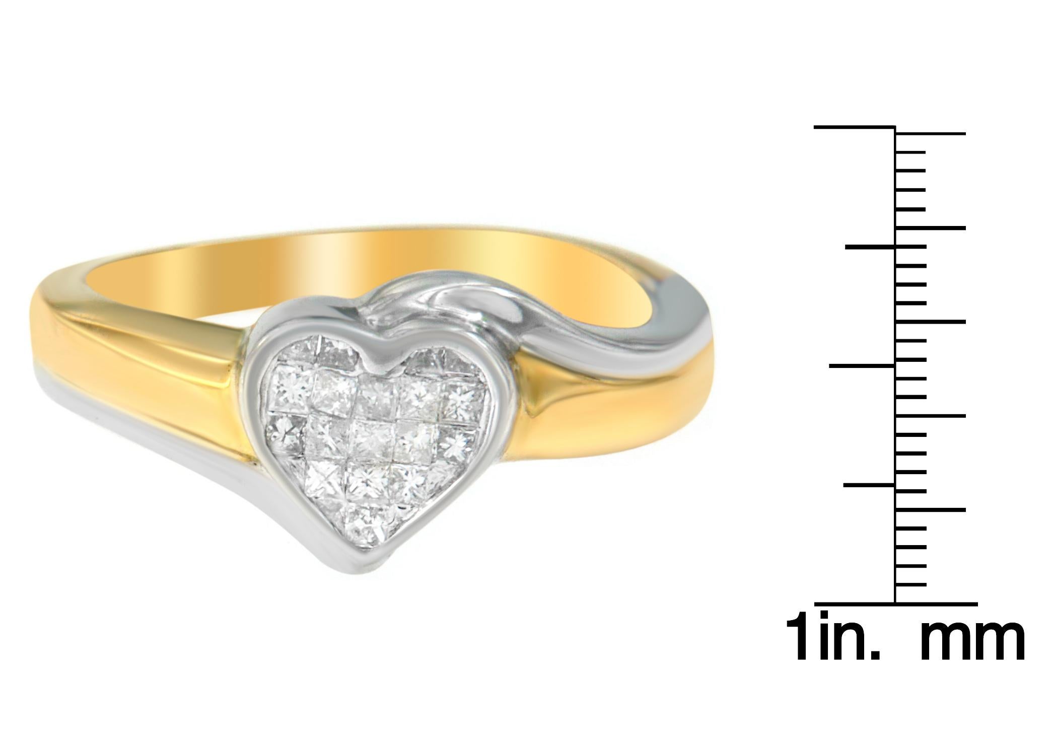 14K zweifarbiges Gold 1/4 Karat Gesamtkaratgewicht Prinzessinnenschliff Diamant Herz Verlobungsring (Carréschliff) im Angebot