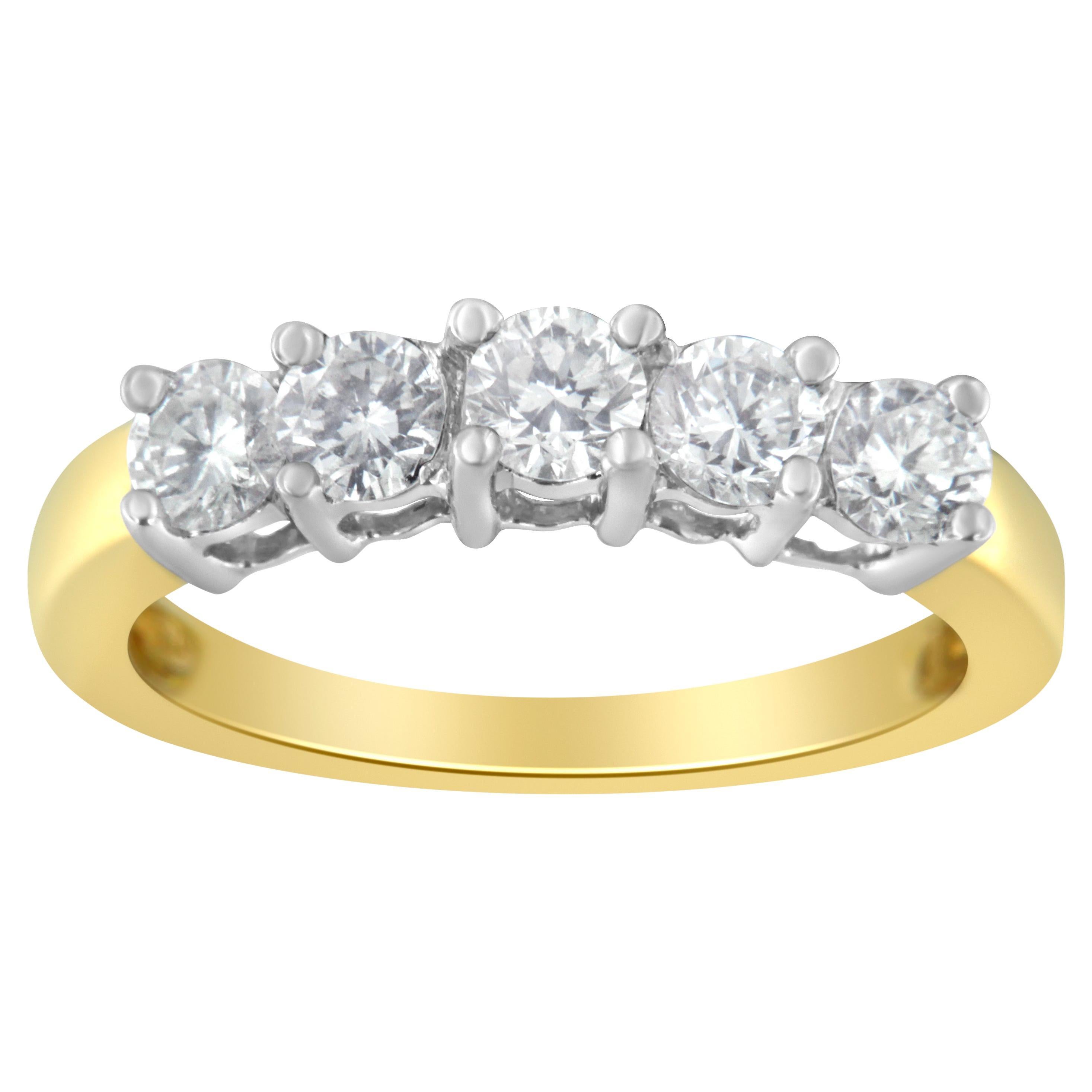 14K Two Toned Gold 1.0 Carat 5 Stone Diamond Ring For Sale