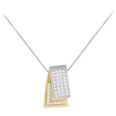 Collana con ciondolo a scatola di diamanti in oro 14K a due tonalità da 1,0 carati