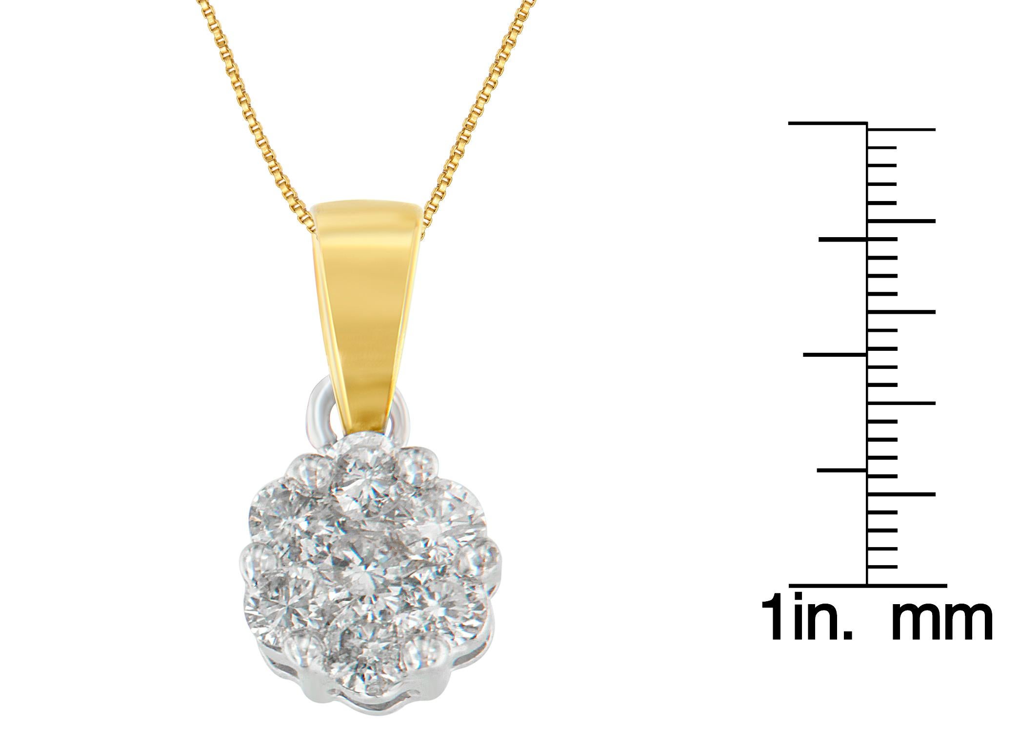 14K Two-Toned Gold 1.0 Carat Round Cut Diamond Circle Halo Pendant Necklace In New Condition For Sale In New York, NY
