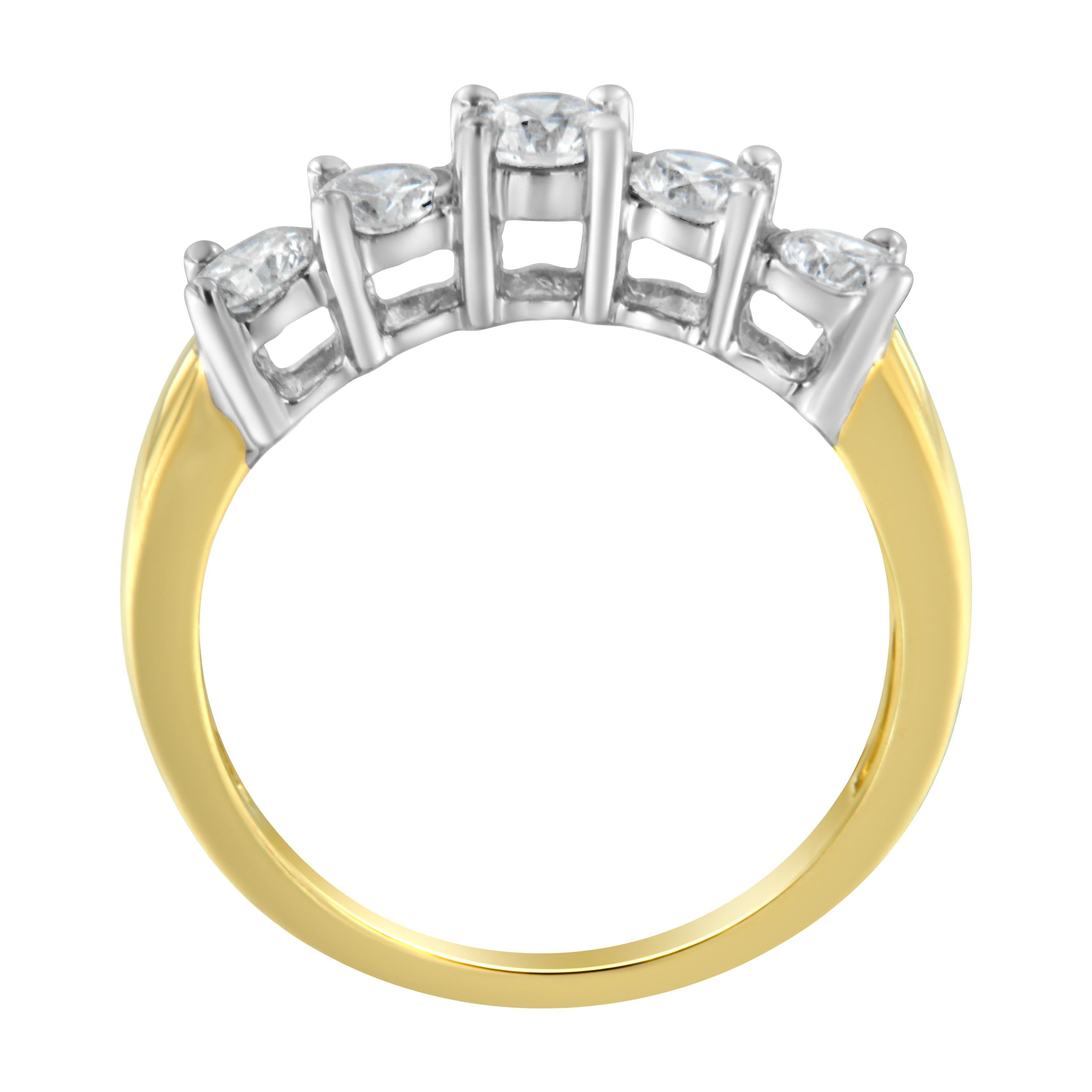14K zweifarbiges Gold 1,00 Karat Diamantring mit 5 Steinen (Zeitgenössisch) im Angebot