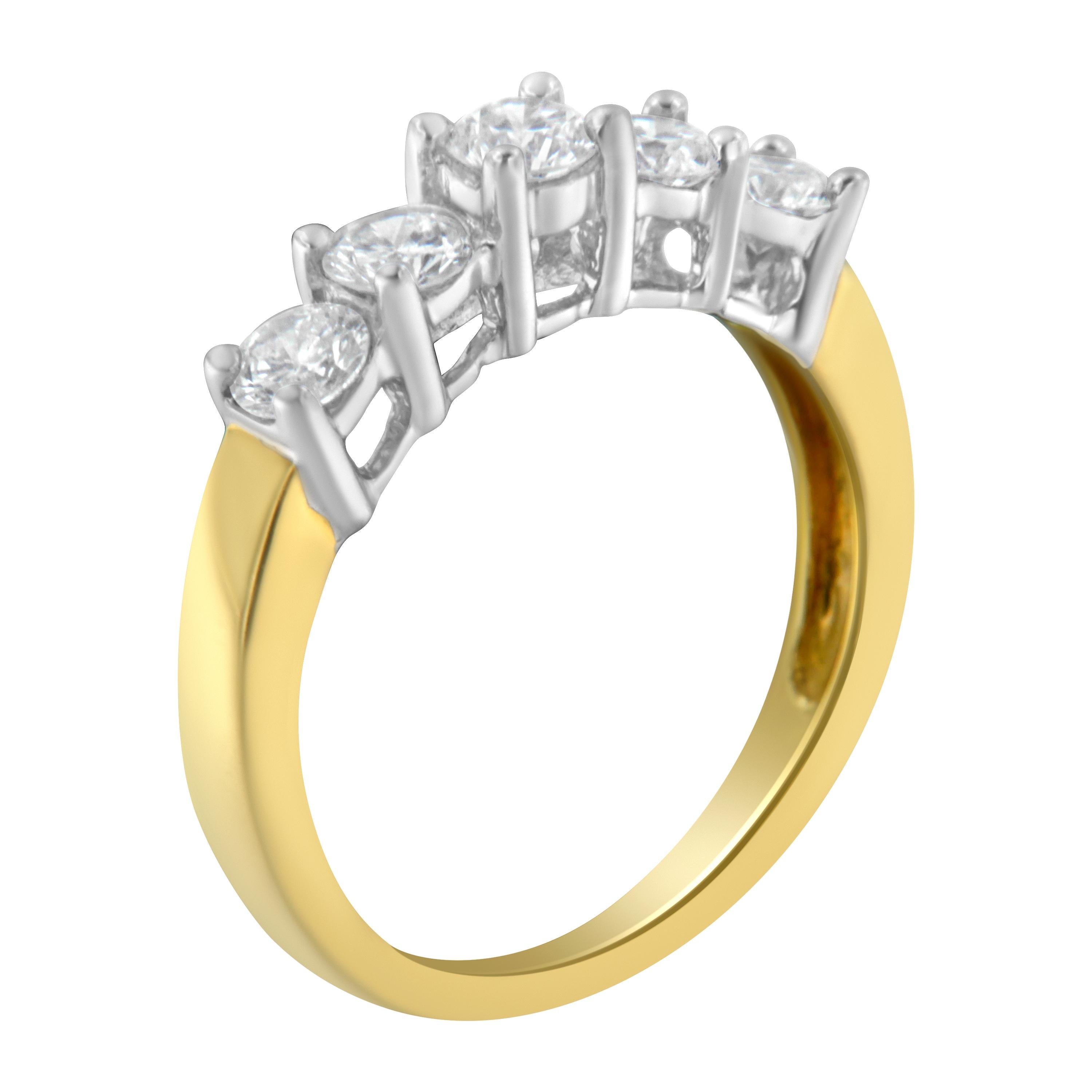 14K zweifarbiges Gold 1,00 Karat Diamantring mit 5 Steinen im Zustand „Neu“ im Angebot in New York, NY