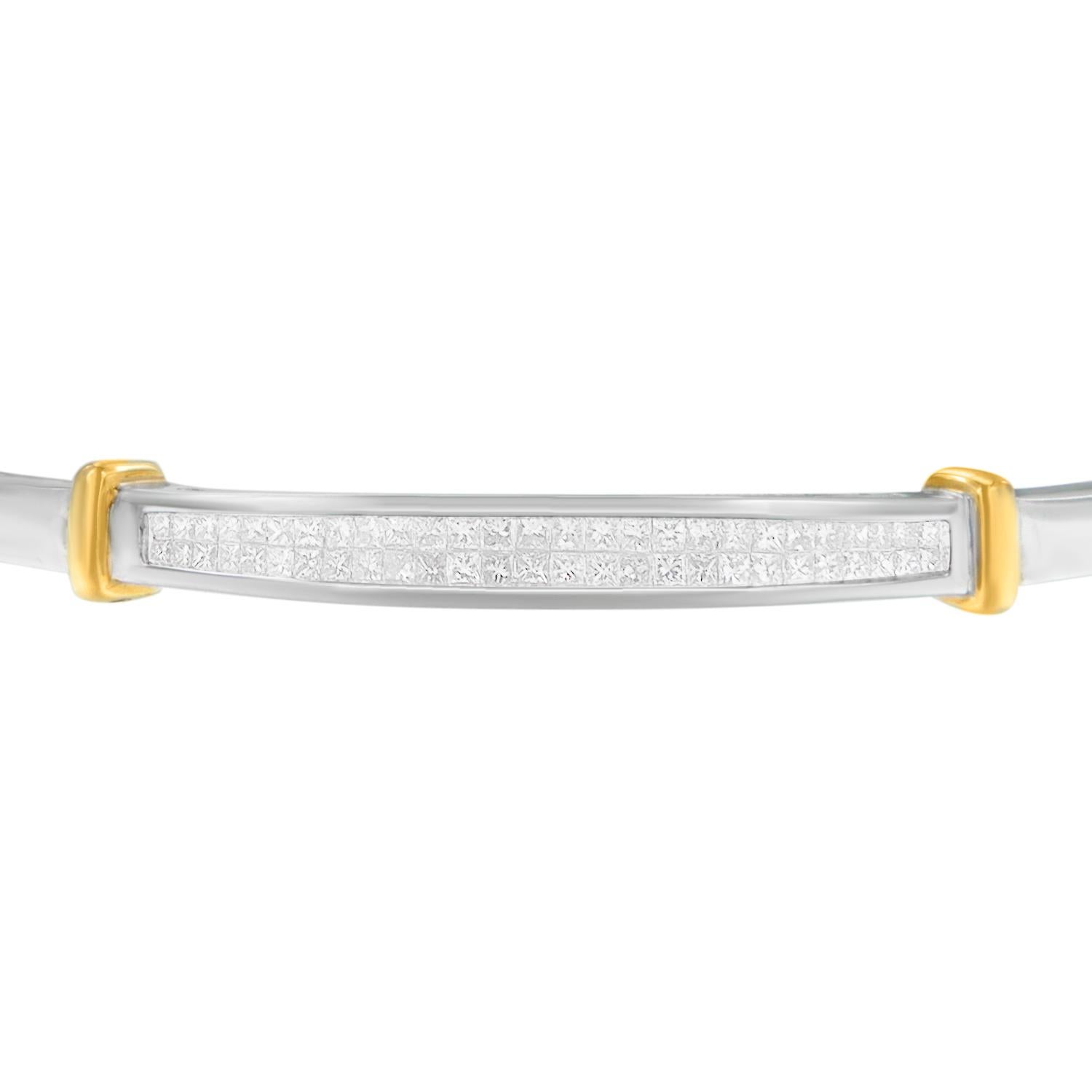 Princess Cut 14k Two-Toned Gold 1ct TDW Channel-Set Diamond Fashion Bangle 'H-I, SI1-SI2' For Sale