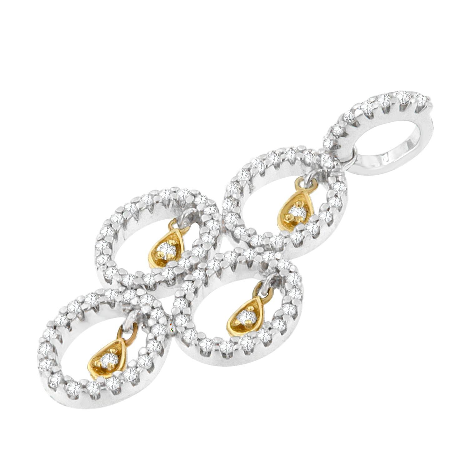 Taille ronde Collier pendentif en or bicolore 14 carats avec diamants ronds de 2/5 carats 'H-I,I1-I2' en vente
