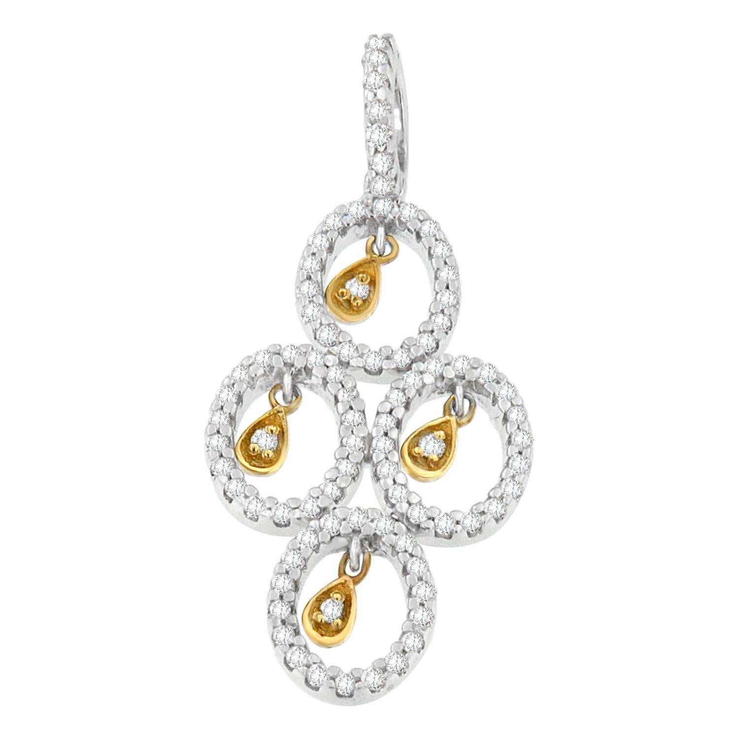 14K Two-Toned Gold 2/5 Carat Round Diamond Pendant Necklace 'H-I, I1-I2' For Sale
