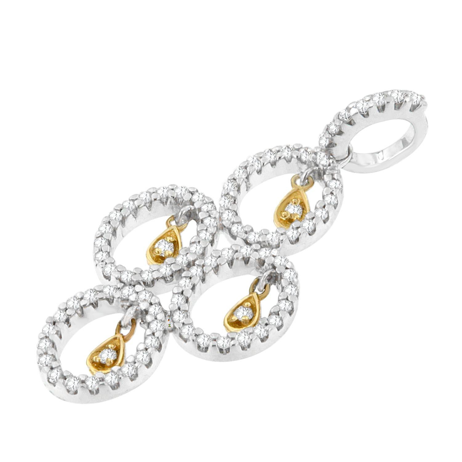 Taille ronde Collier pendentif « H-I, I1-I2 » en or bicolore 14 carats avec diamants ronds 2/5 carats TDW en vente