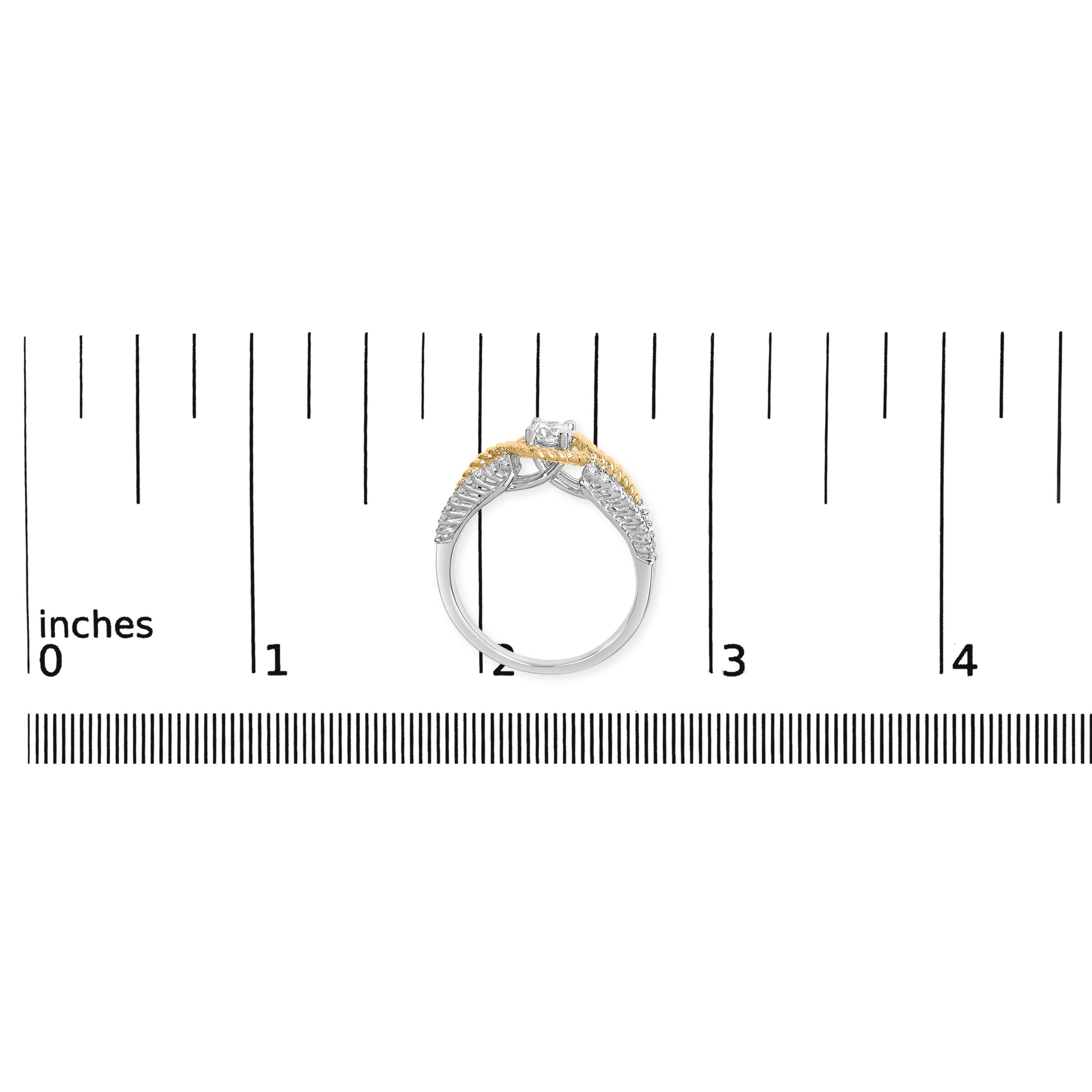 Round Cut 14K Two-Toned Gold 3/8 Cttw Diamond Split Shank & Beaded Halo Engagement Ring For Sale