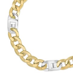 14 Karat Two-Toned Gold Diamond Cut Curb Mariner Bracelet