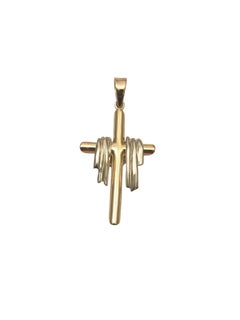 14K Two-Toned Gold Draped Shroud Cross Pendant #25191