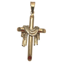 14K Two-Toned Gold Draped Shroud Cross Pendant #25191
