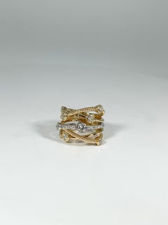 14K Two Toned Round Diamond Bezel Crossover Ring 1.86 CTW