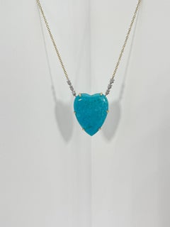 14K Two Toned Turquoise Heart and Diamond Necklace