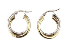 14k Two Toned Twisted White and Yellow Gold Hoop Earrings #23065