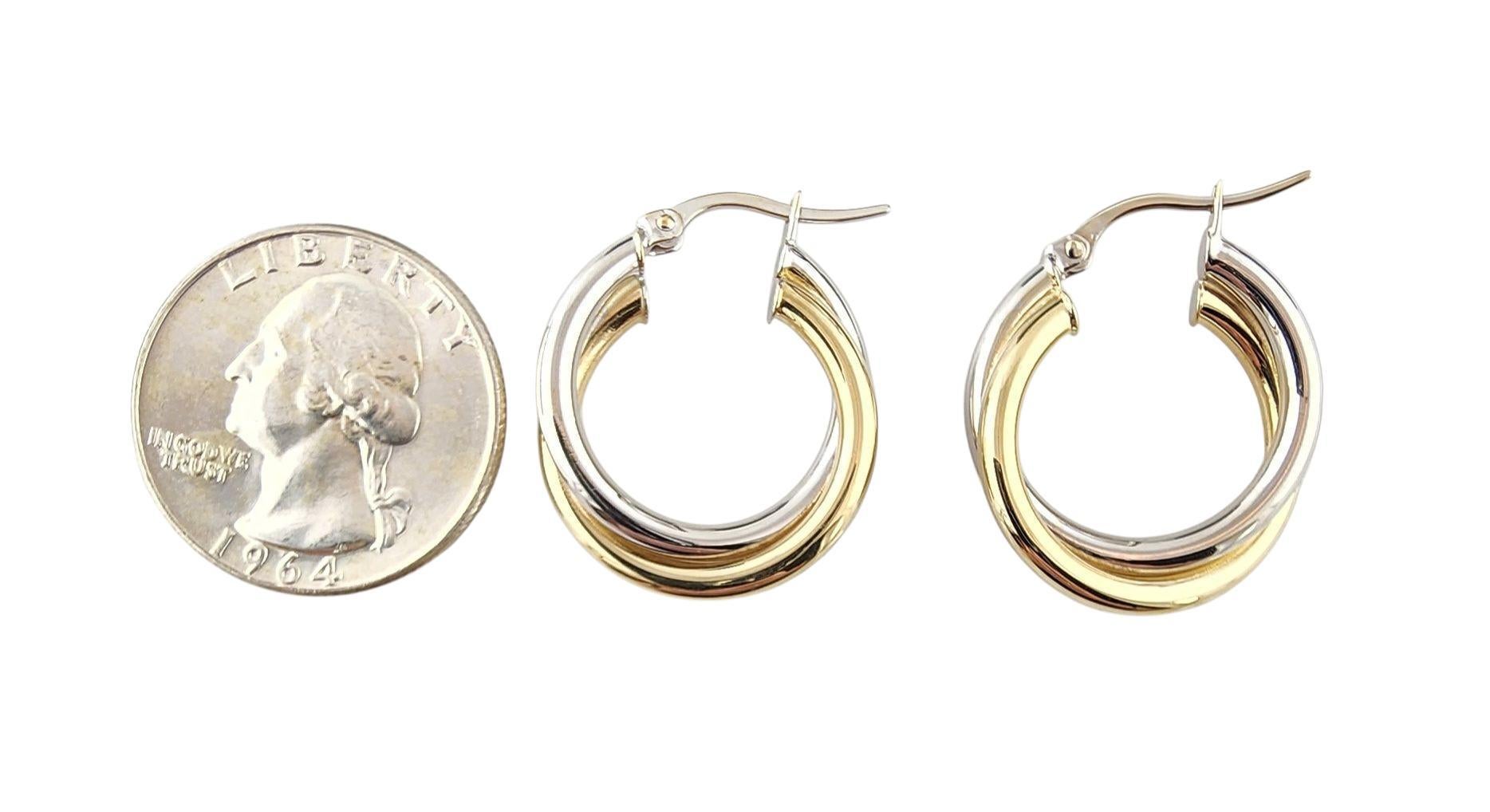Contemporain 14k Créoles en or blanc et jaune torsadé #23065 en vente