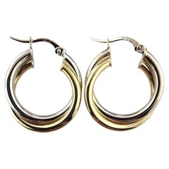14k Two Toned Twisted White and Yellow Gold Hoop Earrings #23065