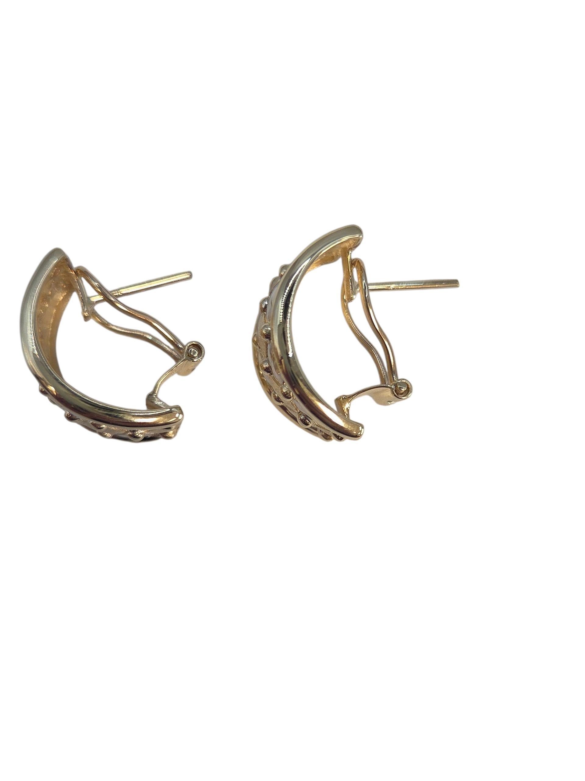 Pendientes de medio aro con diseño de tejido bicolor de 14k #23528 Contemporáneo en venta