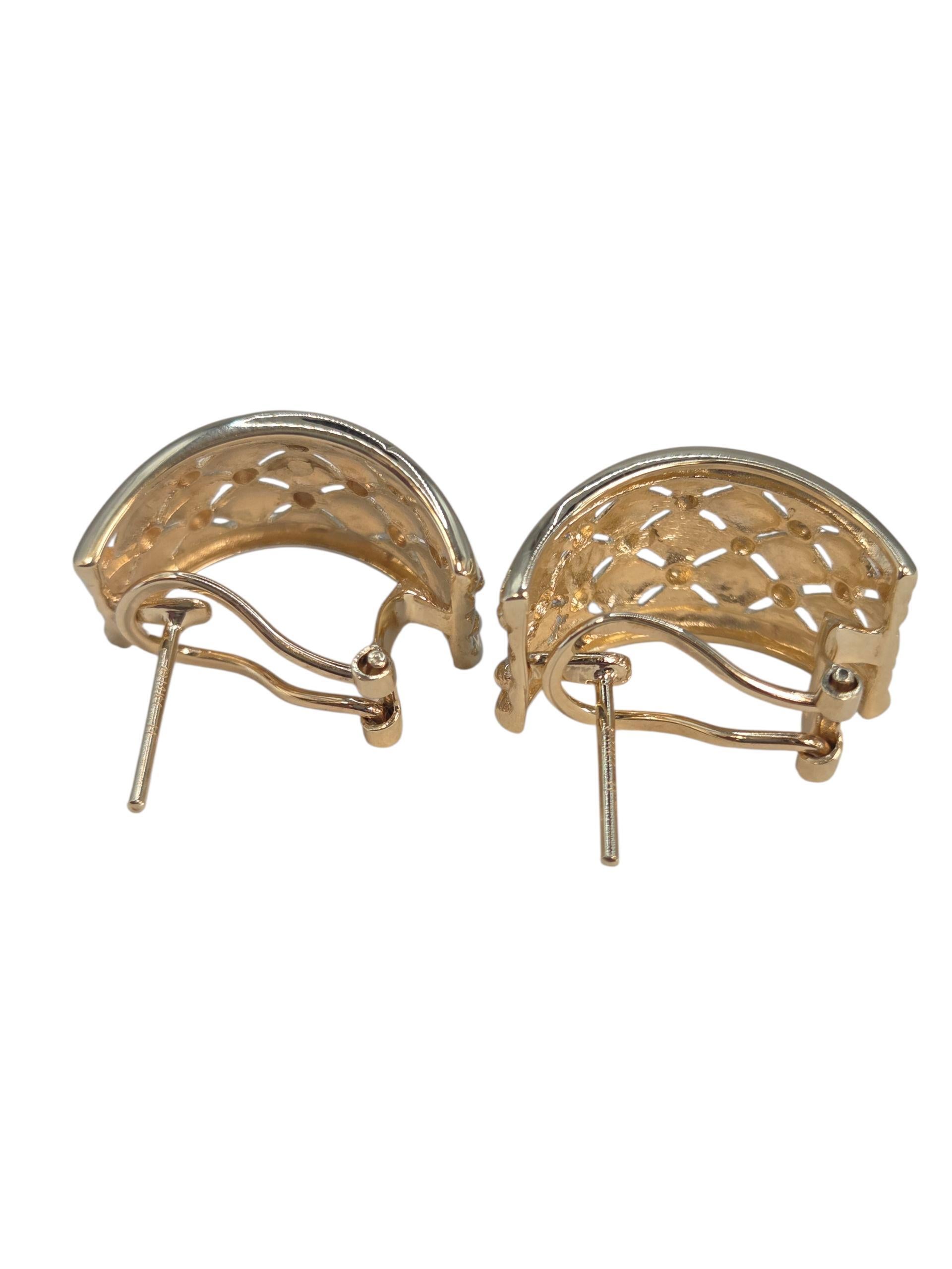 De las mujeres Pendientes de medio aro con diseño de tejido bicolor de 14k #23528 en venta