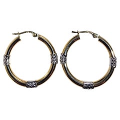 Pendientes de aro de oro amarillo y blanco de 14K en dos tonos #25562