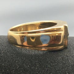 14K Unisex Two Tone Gold Old European Cut Diamond Sapphire Ring Art Deco 1920s