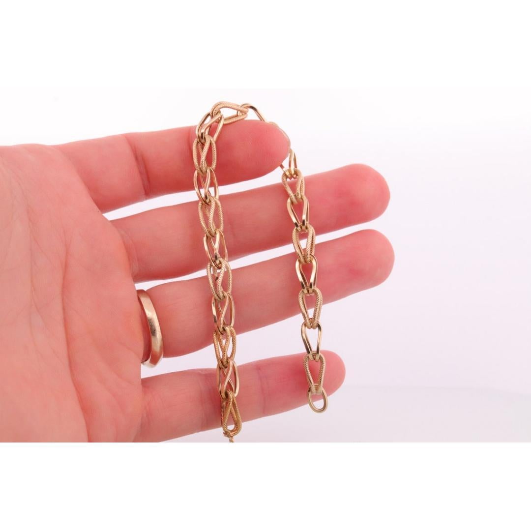 PULSERA DE CADENA DE ESLABONES CON TEXTURA DE 14K UNOAeRRE. Pulsera italiana LOOP de 14k 6,9 g 8 pulg. en venta 2