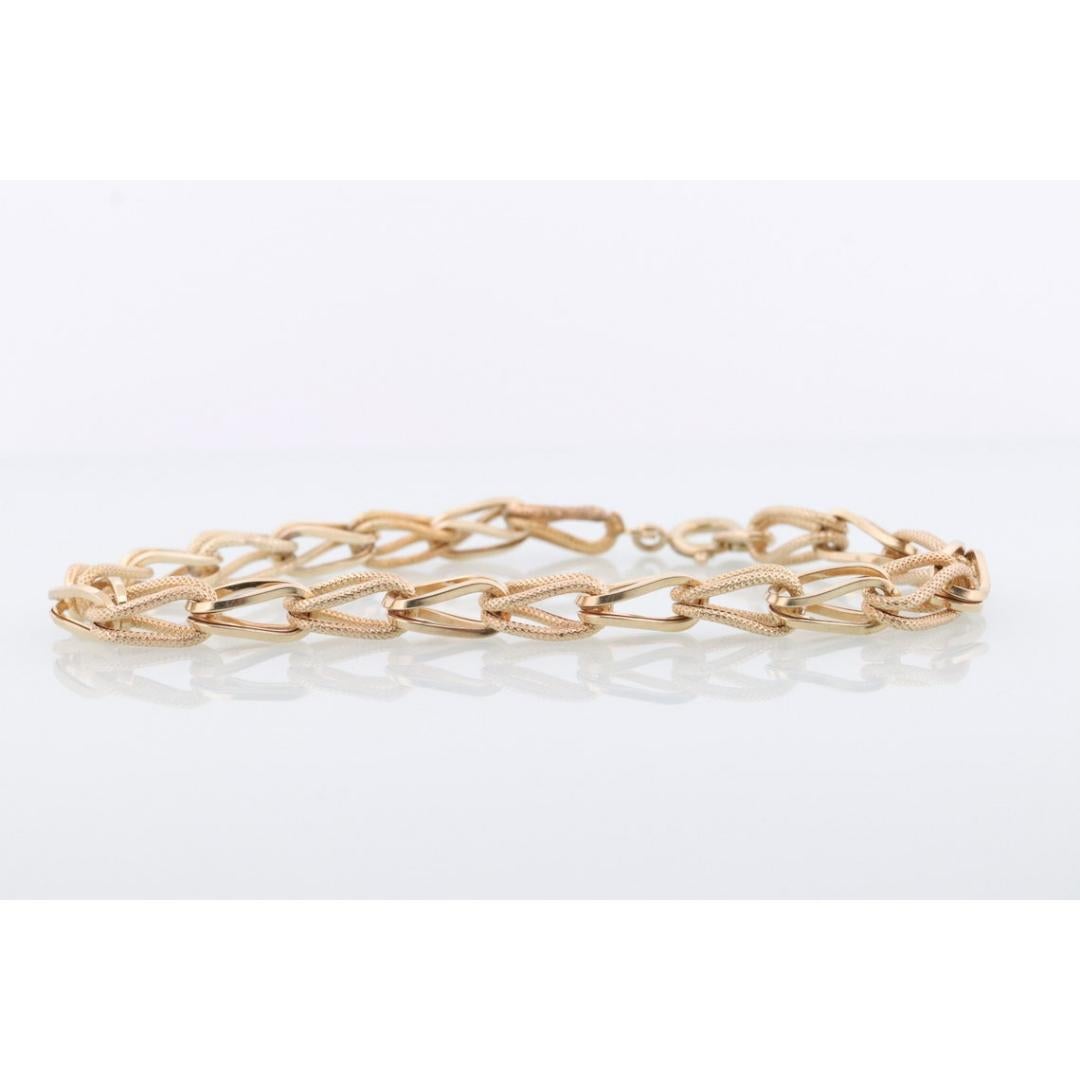 PULSERA DE CADENA DE ESLABONES CON TEXTURA DE 14K UNOAeRRE. Pulsera italiana LOOP de 14k 6,9 g 8 pulg. en venta 3