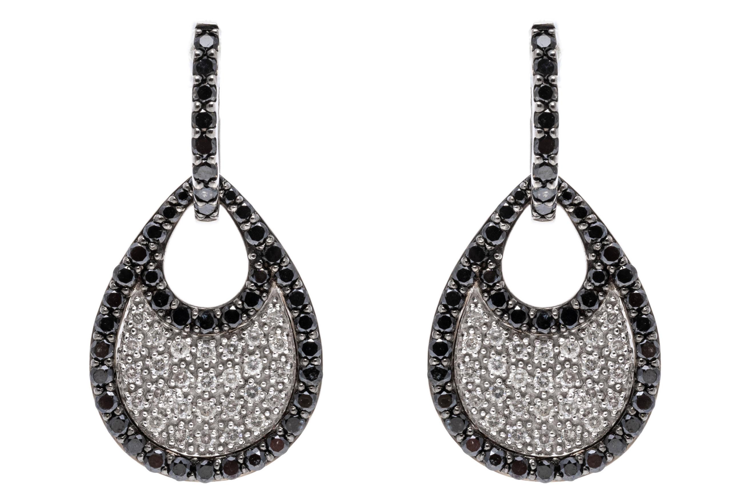 Women's 14k Versatile Black and White Pave Diamond Tapered Pendant Earrings, 2.92 TCW For Sale