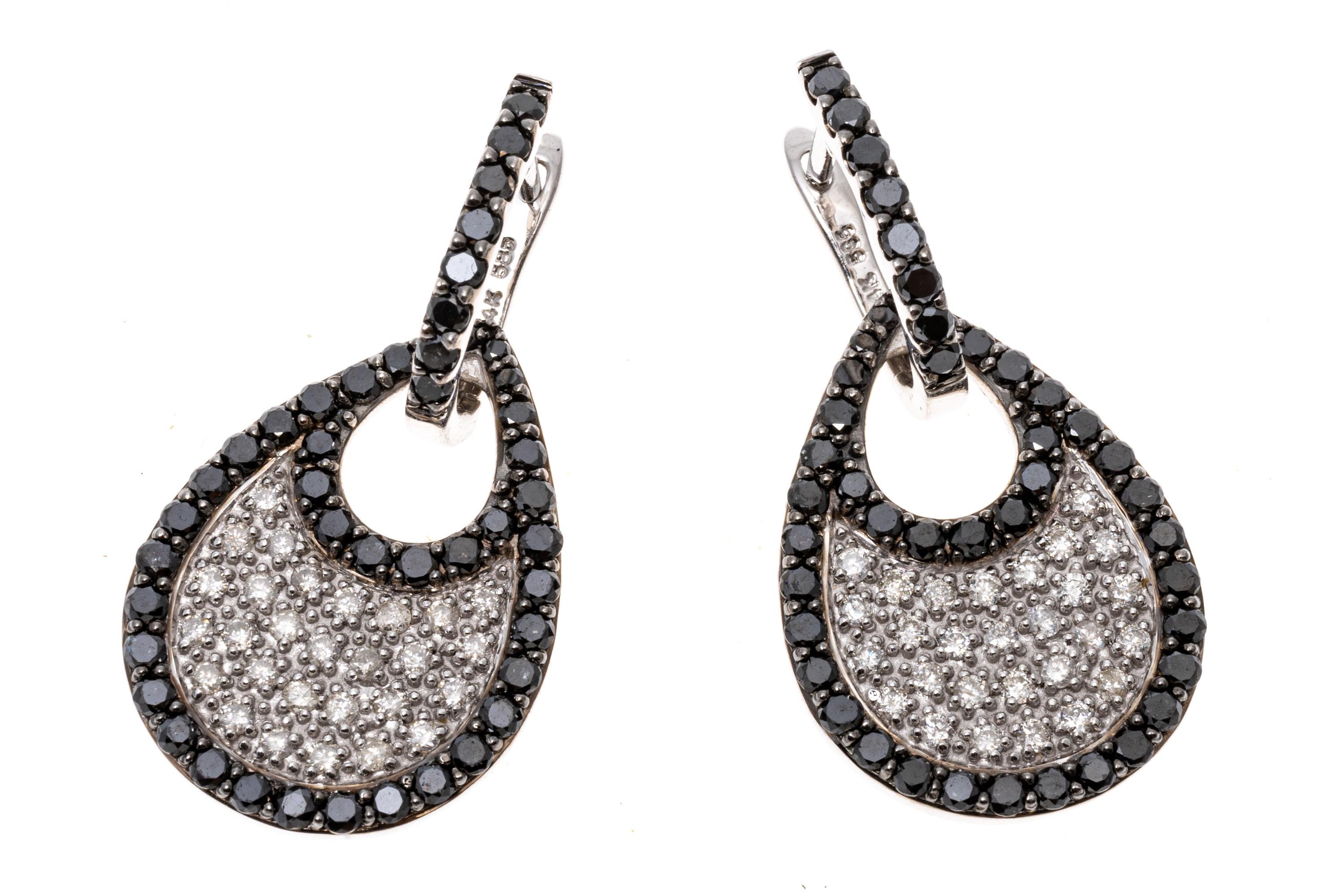 14k Versatile Black and White Pave Diamond Tapered Pendant Earrings, 2.92 TCW For Sale 2