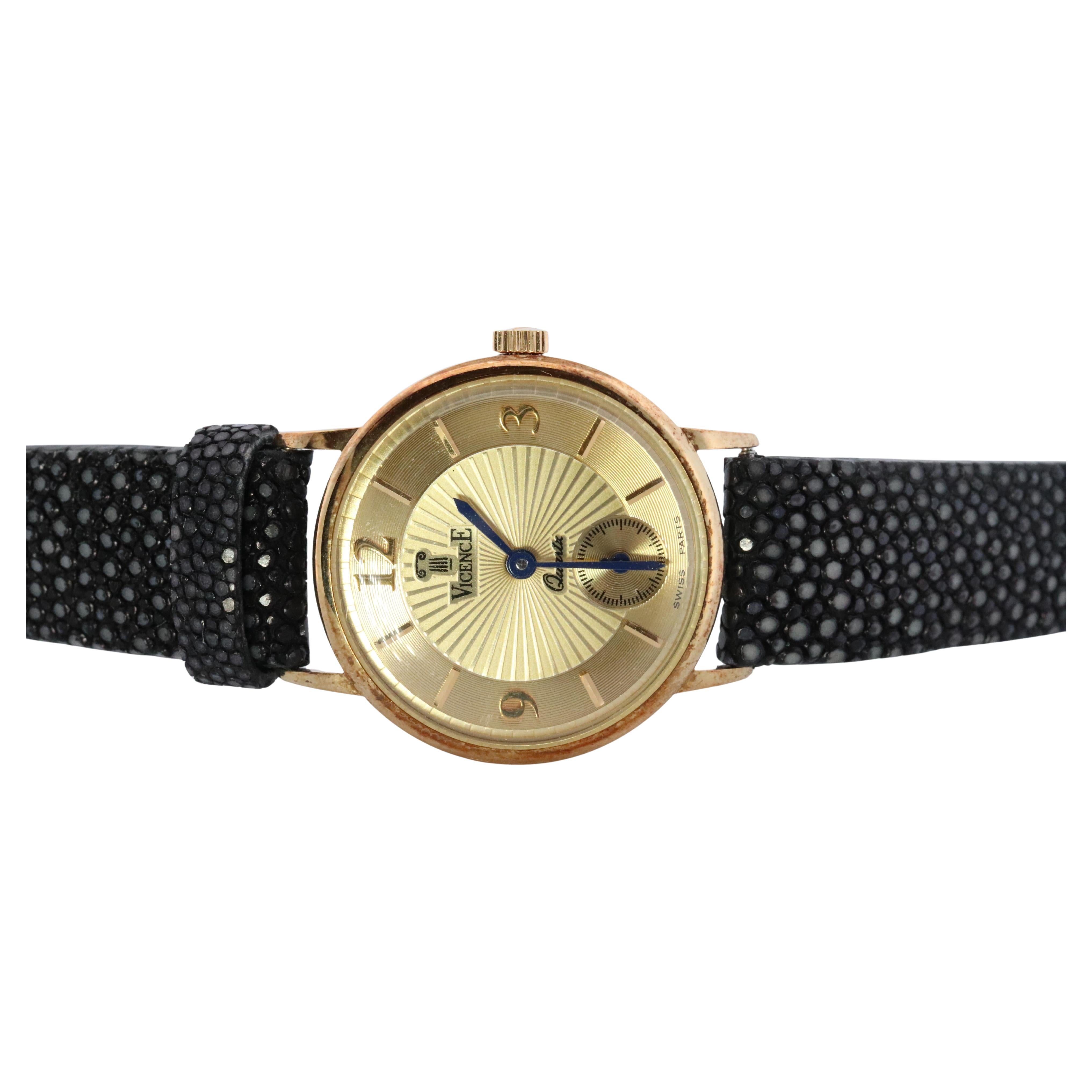 14k Vicence Wristwatch. Vicence Ladies Yellow Gold Watch.