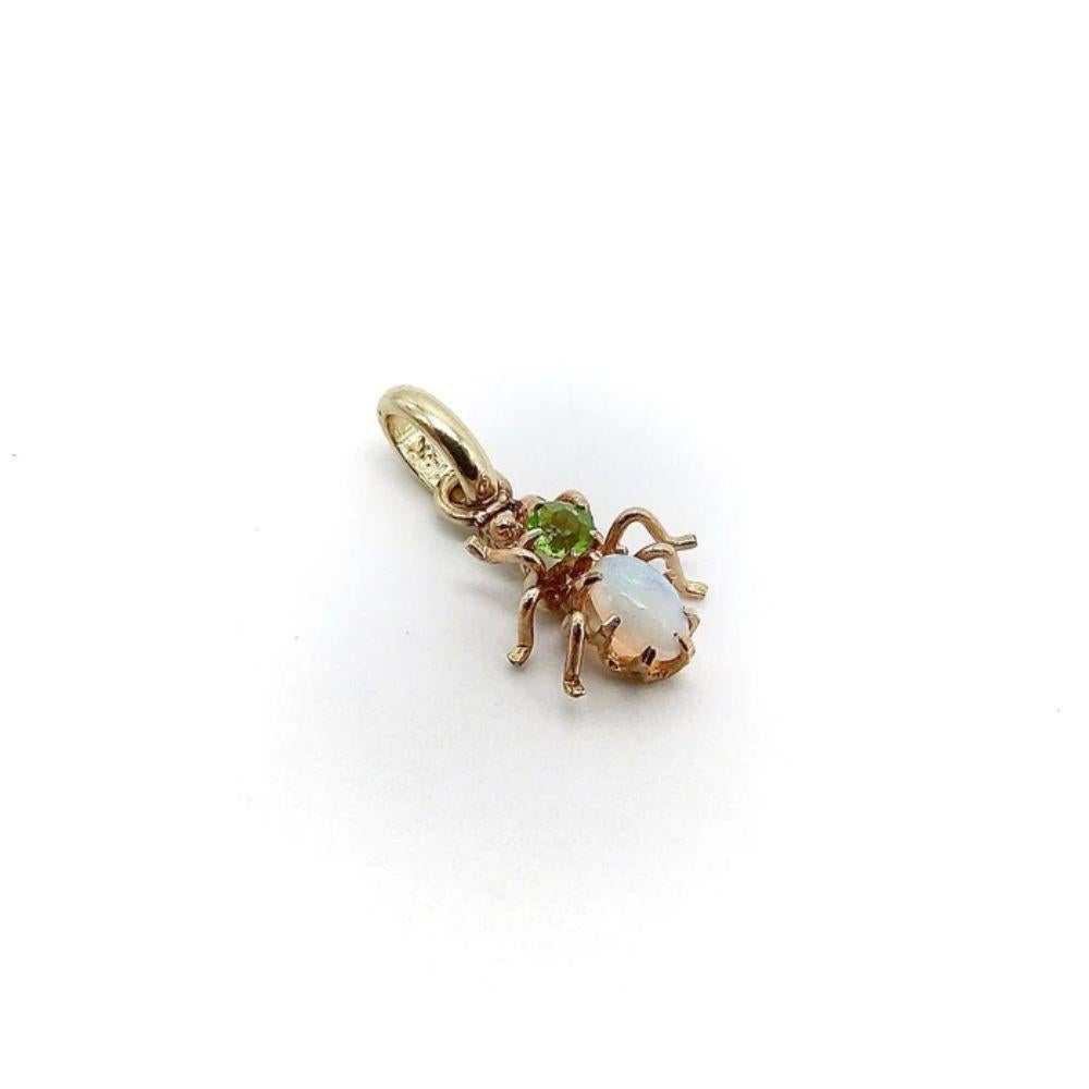 Cabochon 14k Victorian Ant Charm-Pendant with Opal & Peridot