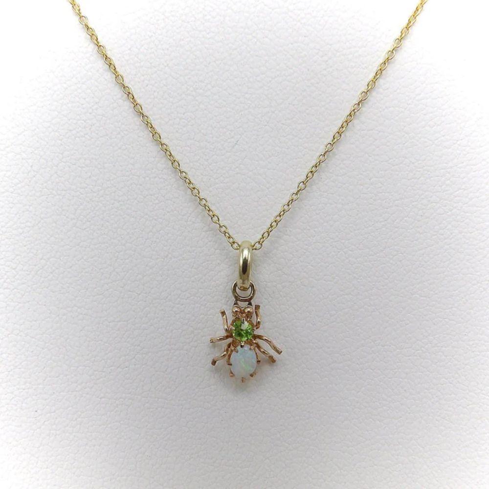 14k Victorian Ant Charm-Pendant with Opal & Peridot In Good Condition In Venice, CA