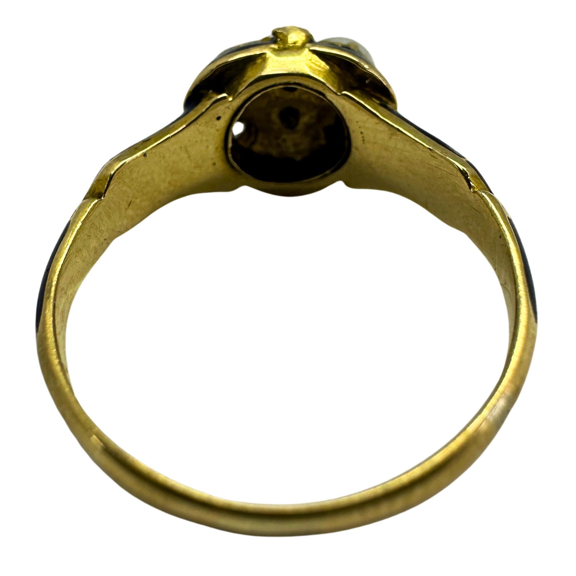 14k Victorian Diamond, Pearl and Blue Enamel Trefoil Ring In Good Condition In New York, NY