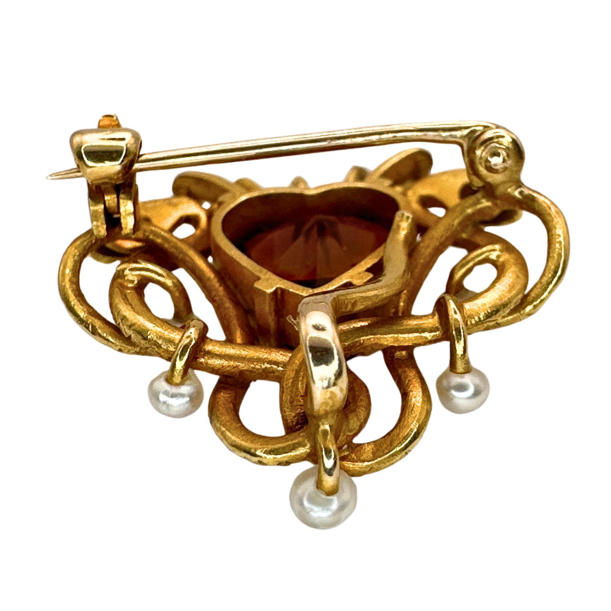 14k Victorian Double Serpent, Diamond, Gemstone, and Pearl Pin In Good Condition For Sale In New York, NY