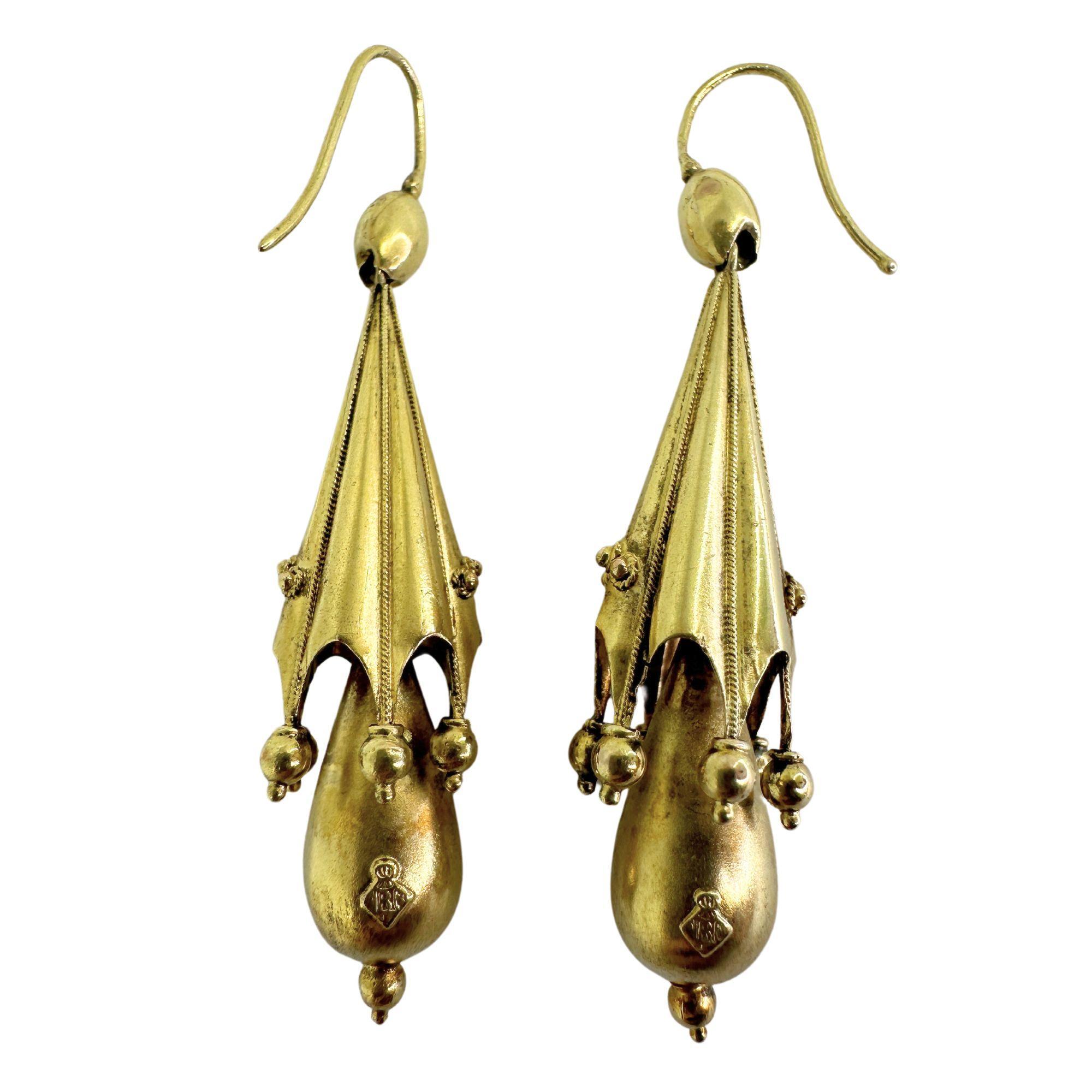 14k Victorian Drop Earrings In Good Condition For Sale In New York, NY