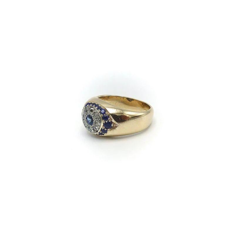 Taille ronde Bague signature œil maléfique de l'ère victorienne 14 carats avec diamants et saphirs en vente
