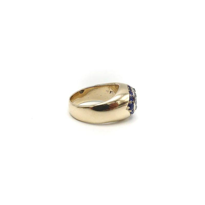 Round Cut 14K Victorian Era Signature Evil Eye Ring with Diamonds & Sapphires For Sale