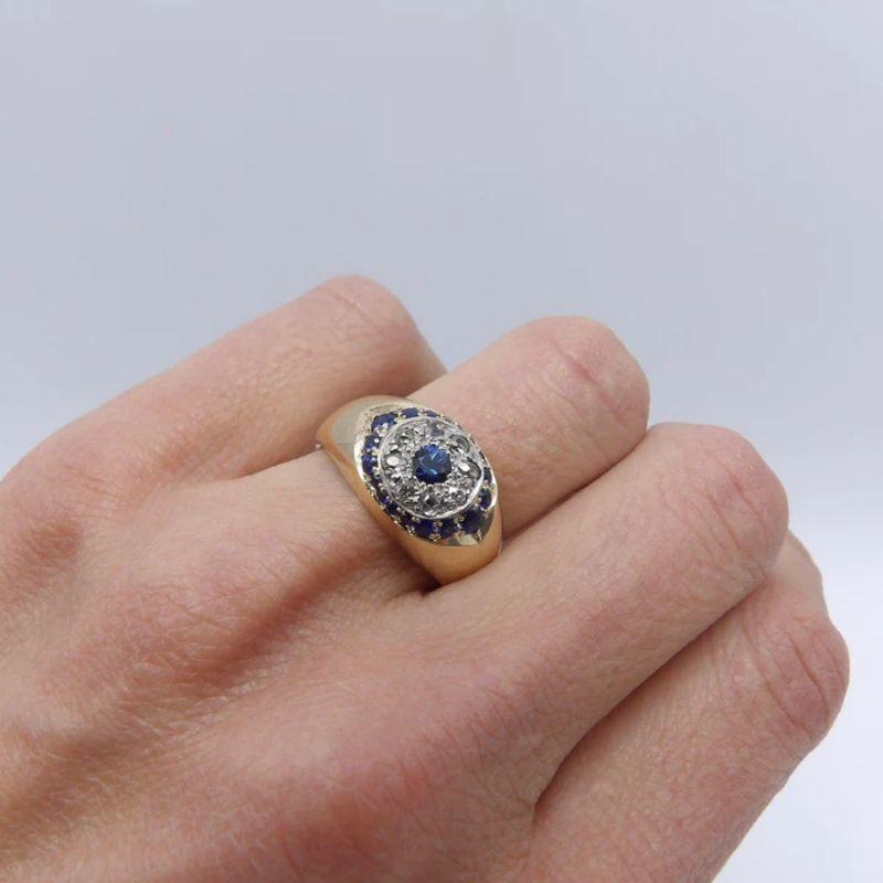 Women's or Men's 14K Victorian Era Signature Evil Eye Ring with Diamonds & Sapphires For Sale