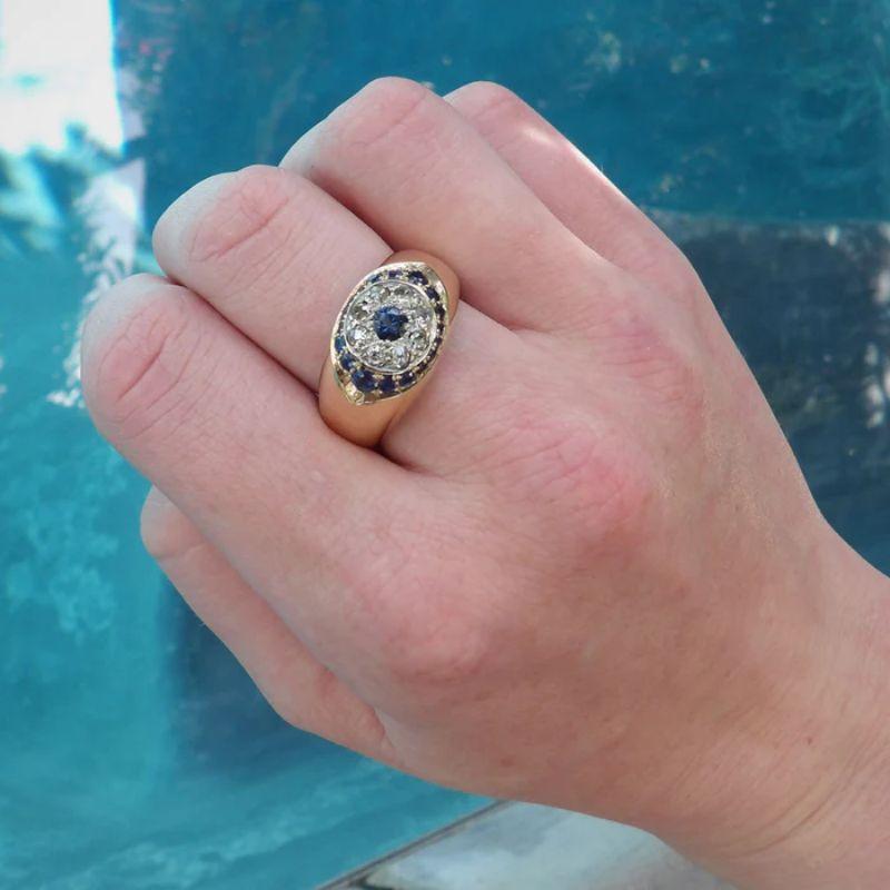 14K Victorian Era Signature Evil Eye Ring with Diamonds & Sapphires For Sale 1