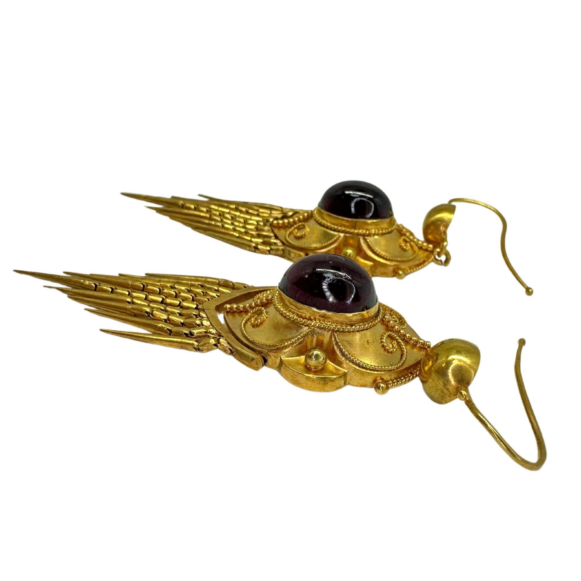14k Victorian Gold and Garnet Tassel Earrings In Good Condition For Sale In New York, NY
