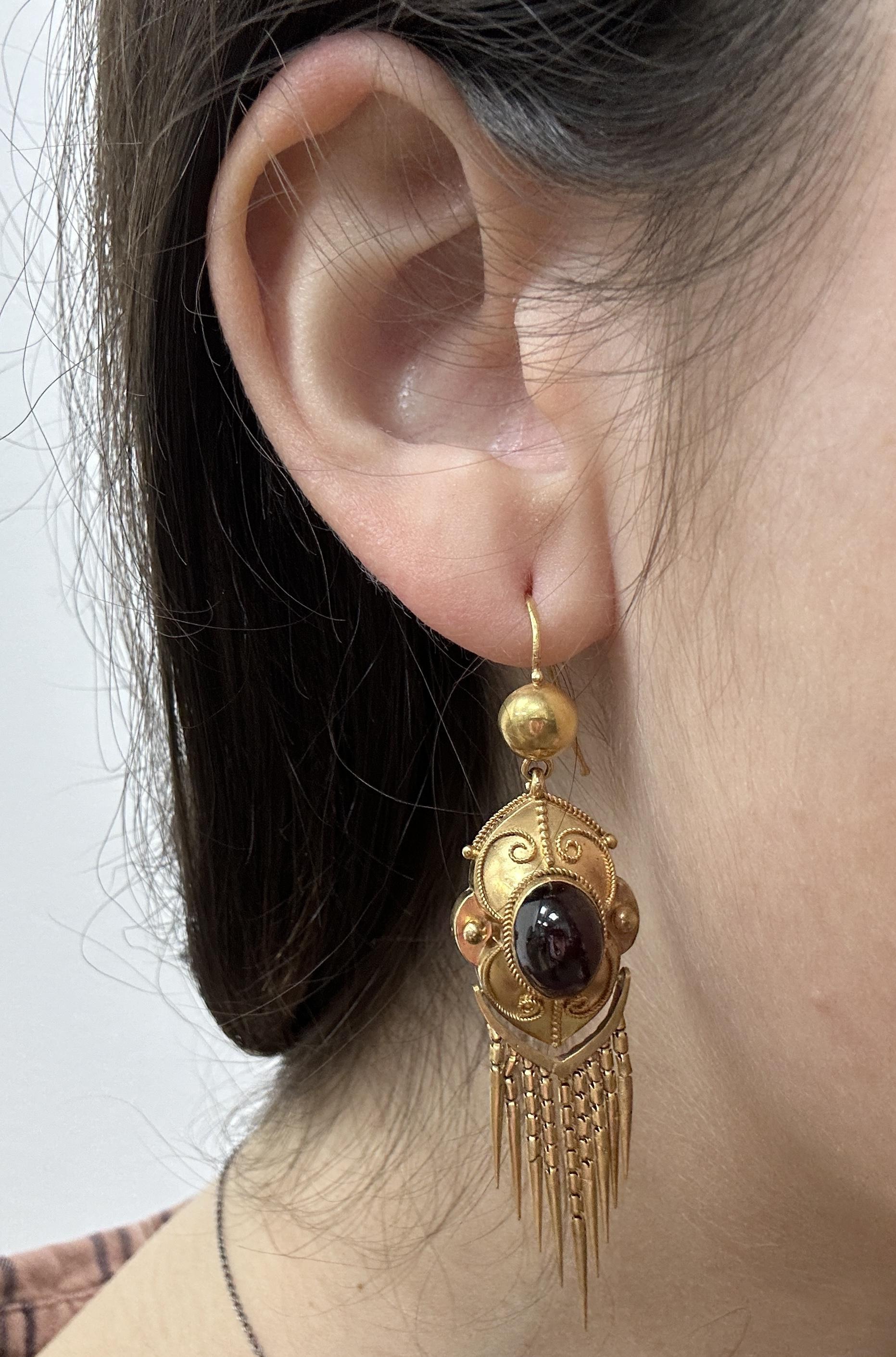 14k Victorian Gold and Garnet Tassel Earrings For Sale 2