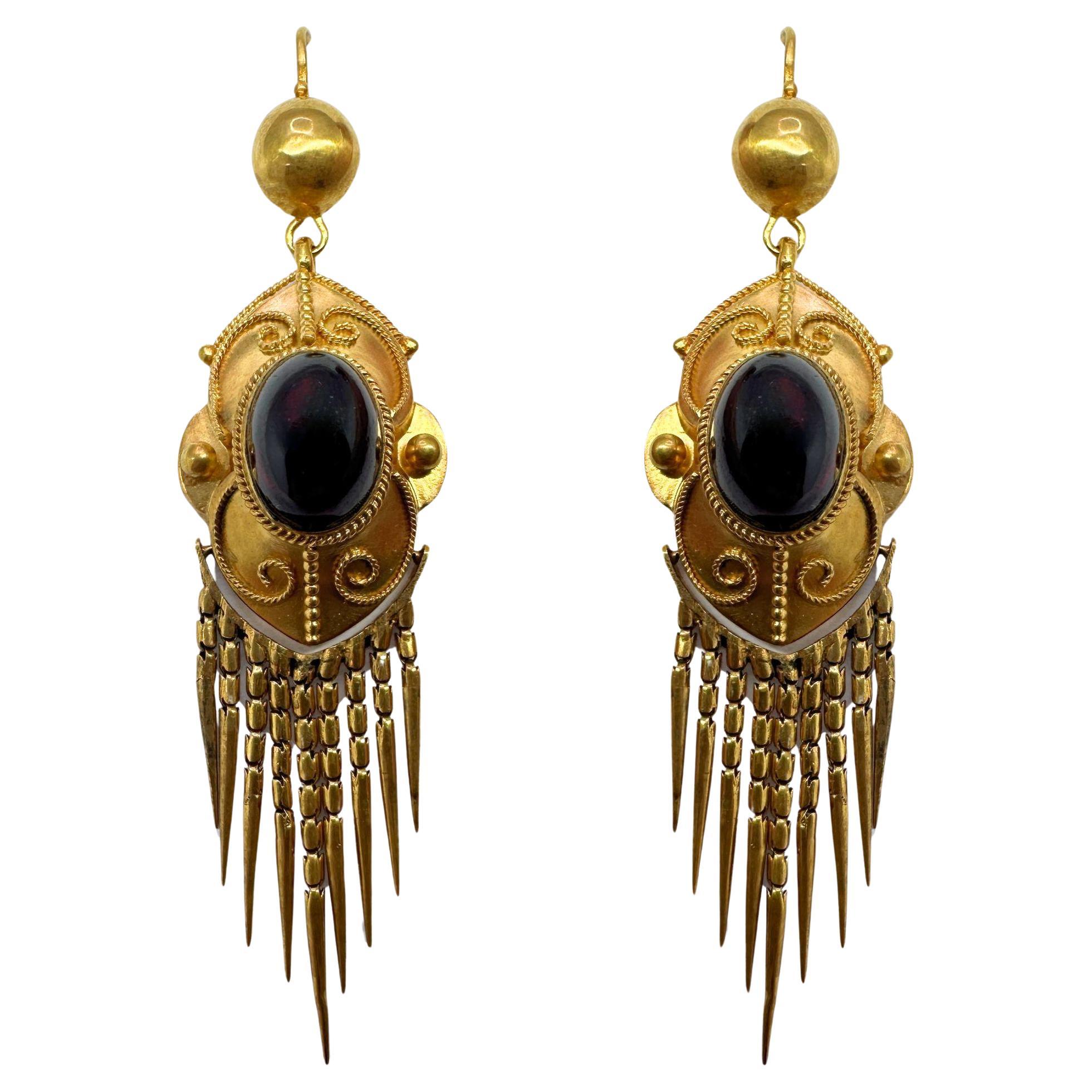 14k Victorian Gold and Garnet Tassel Earrings