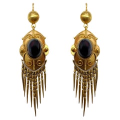 14k viktorianische Gold- und Granat-Ohrringe mit Quasten