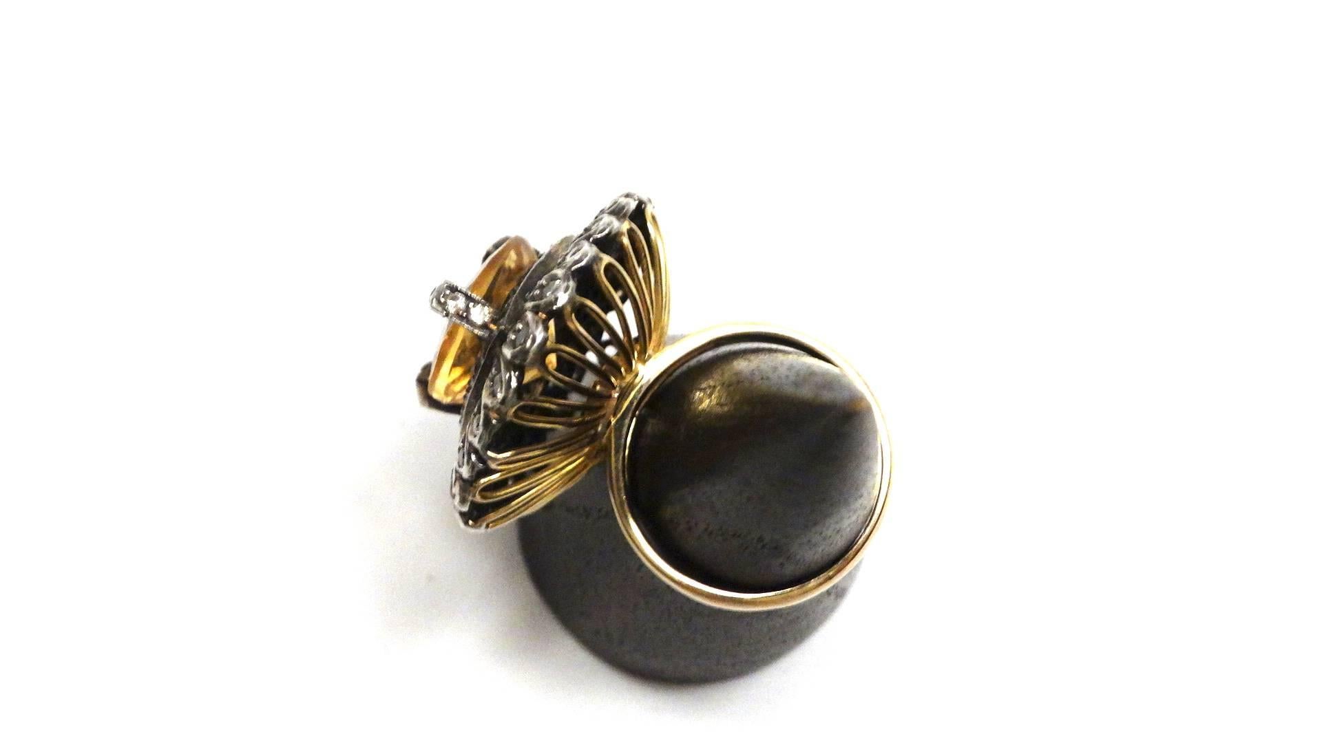 14k Victorian Gold Citrine Diamond Cocktail Ring  For Sale 5