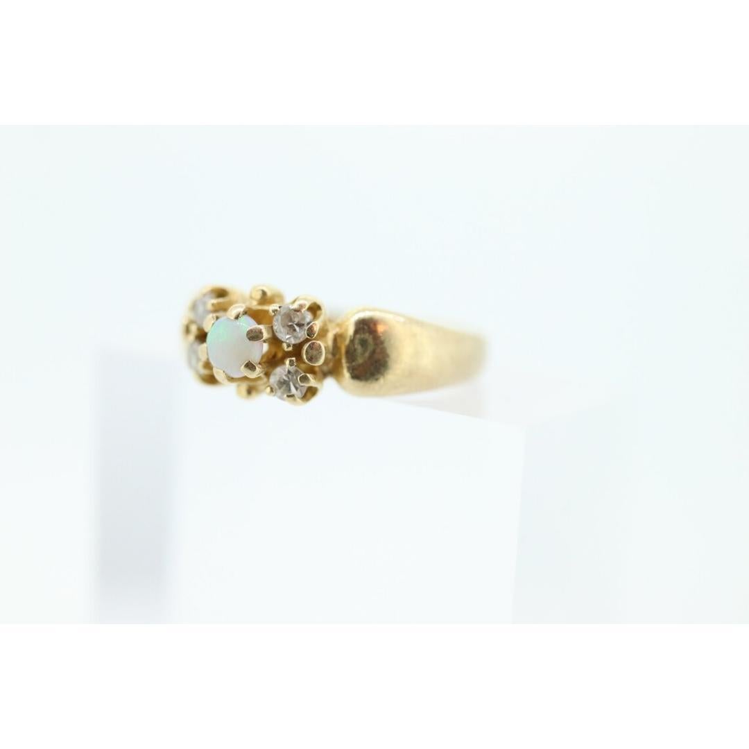 Round Cut 14k Victorian Opal and Diamond ring. 14k Gold Victorian claw opal ring. For Sale