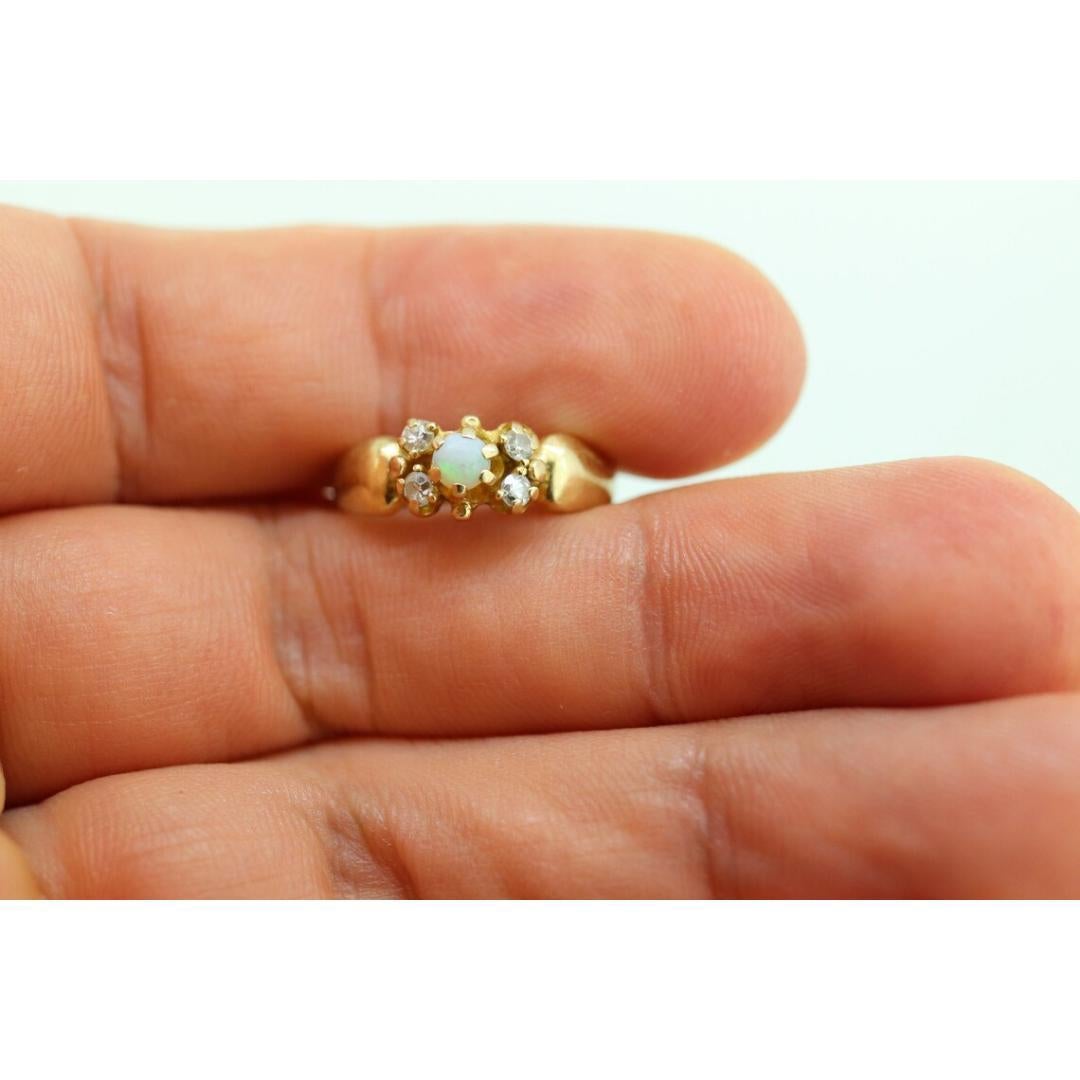 14k Victorian Opal and Diamond ring. 14k Gold Victorian claw opal ring. For Sale 2