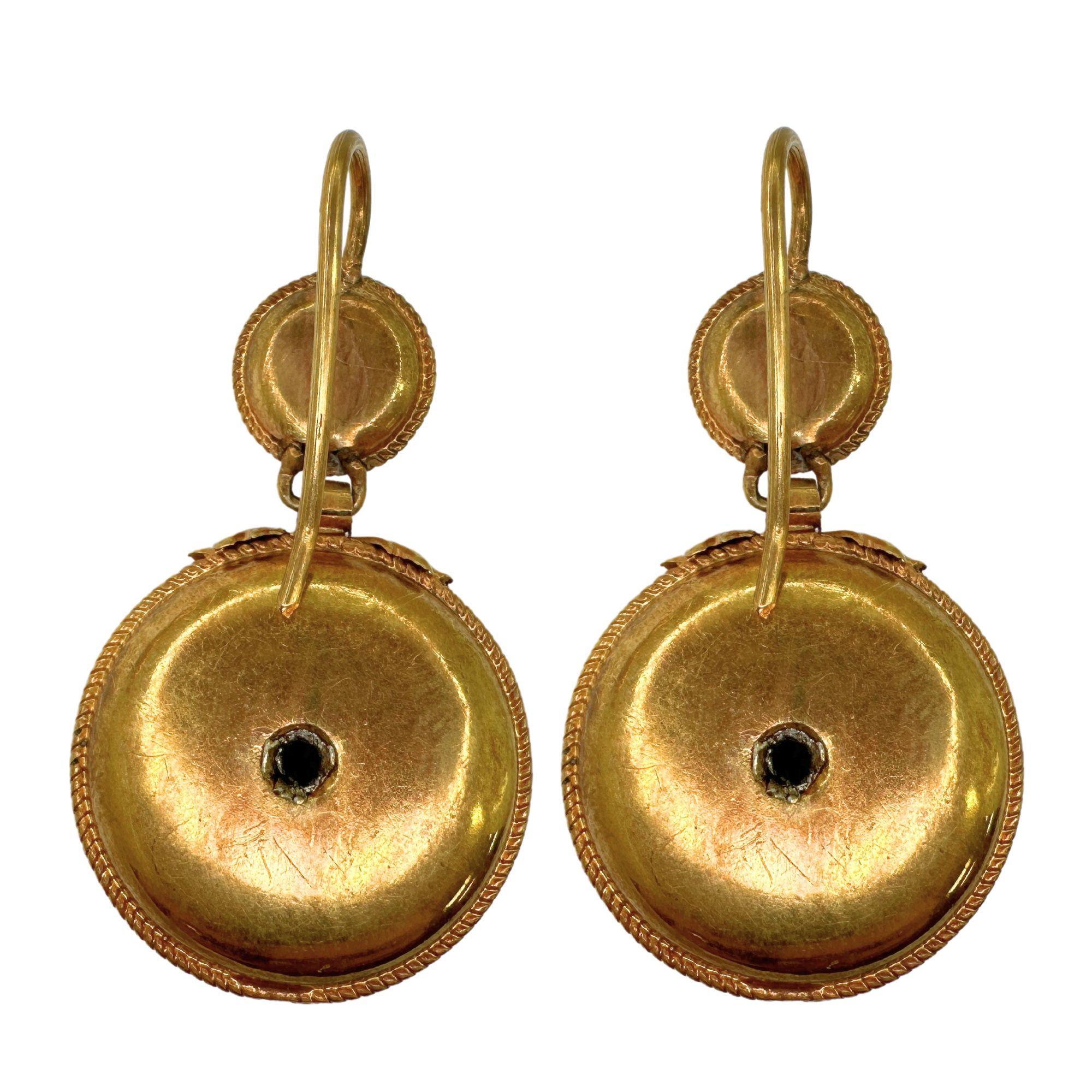 14k Victorian Pearl and Blue Enamel Drop Earrings For Sale 4