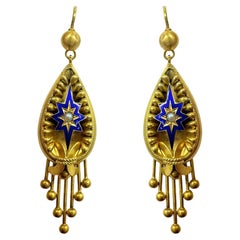 Pendientes Victorianos de Perla y Esmalte de 14k