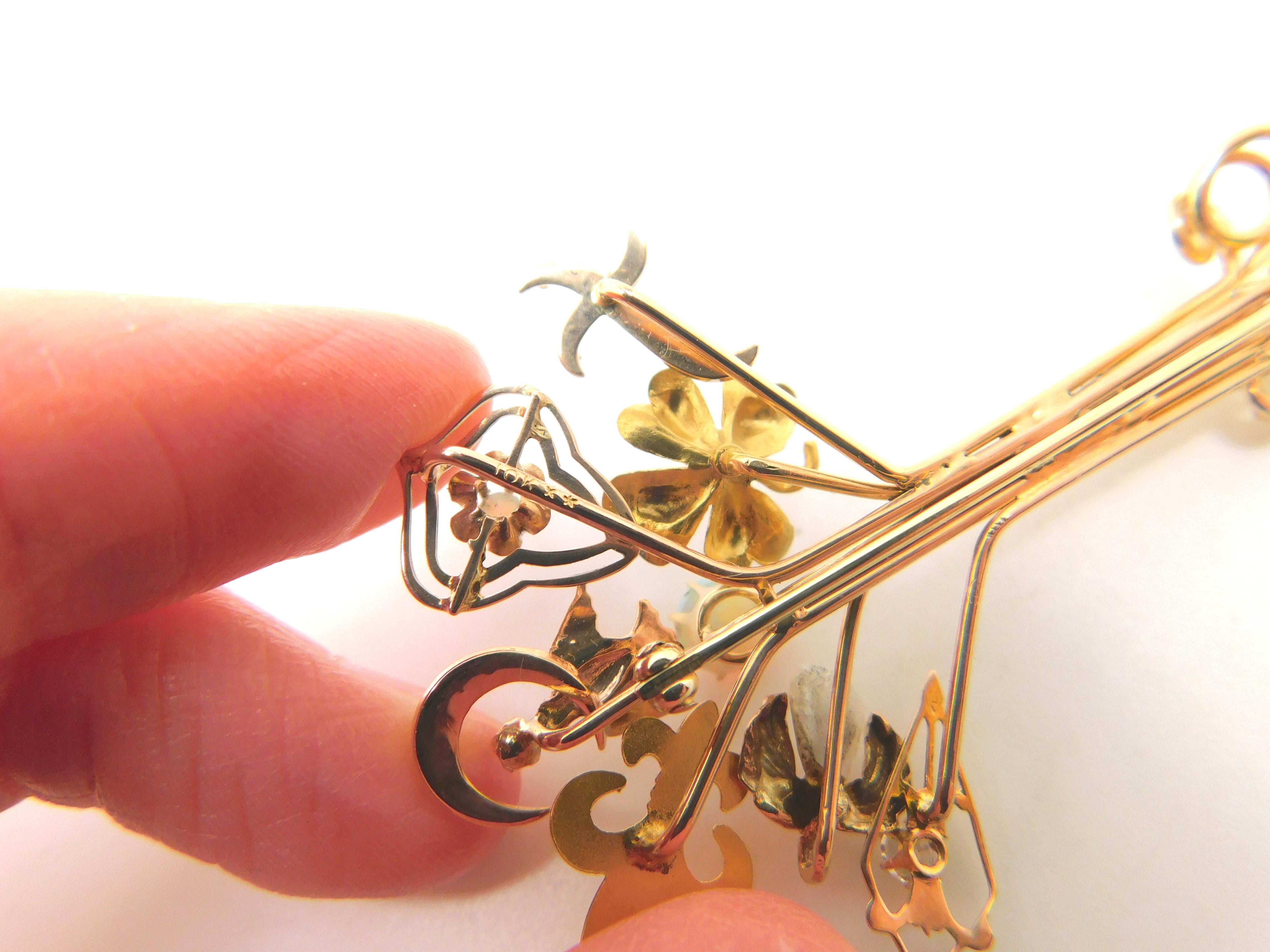14K Victorian Stick Pin Collection Tree Brooch In Excellent Condition For Sale In Big Bend, WI