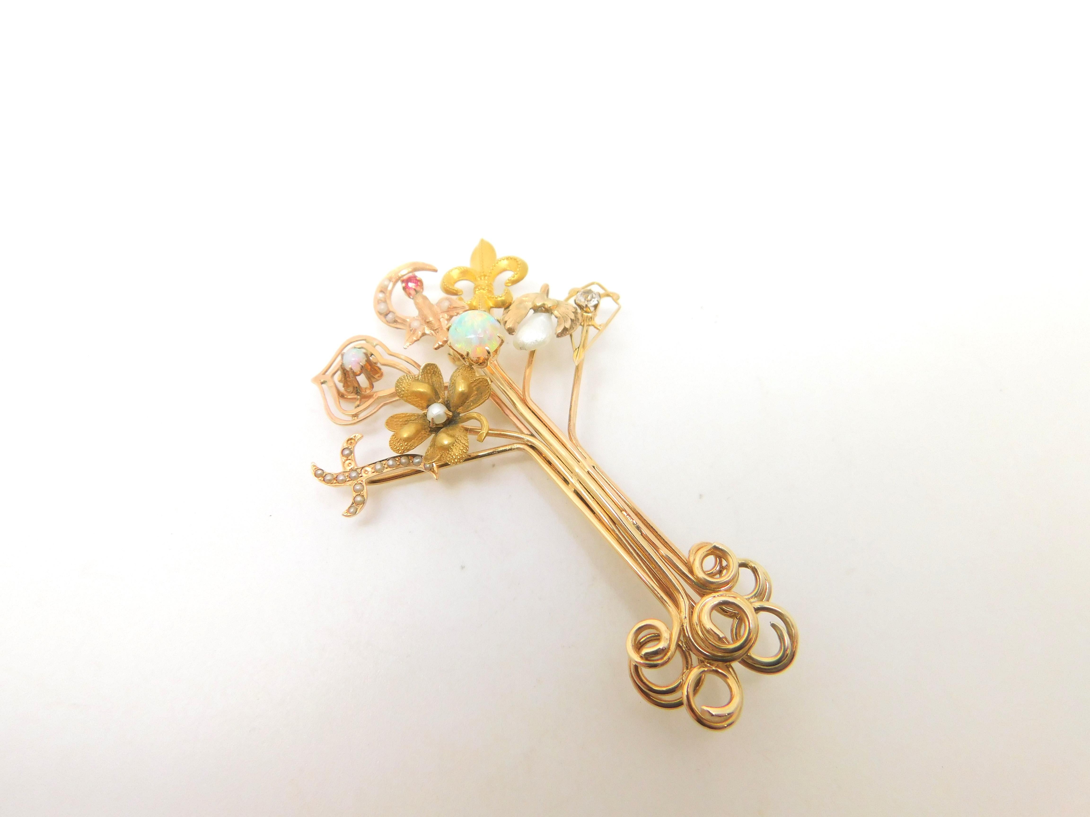 Women's 14K Victorian Stick Pin Collection Tree Brooch For Sale