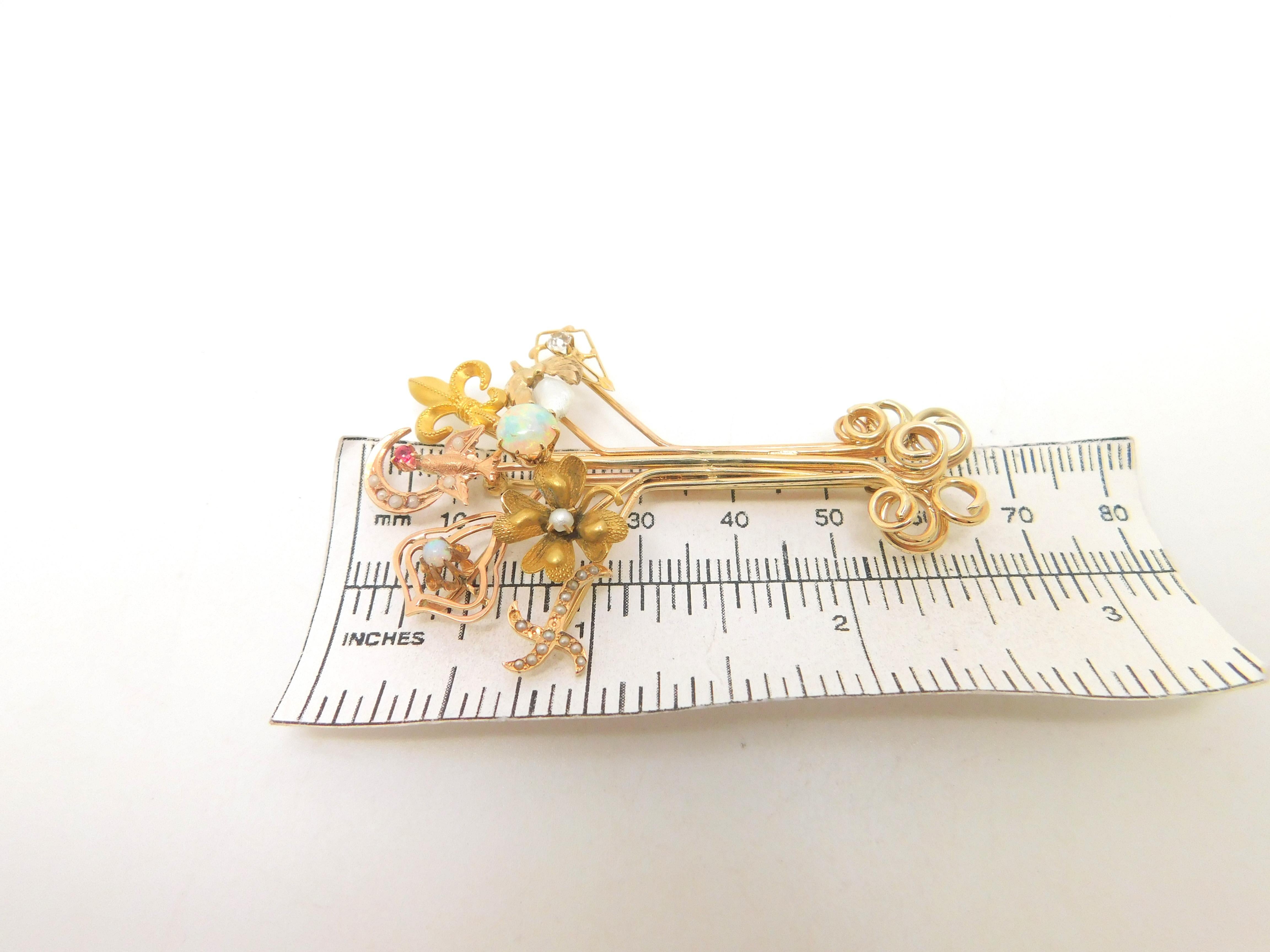 14K Victorian Stick Pin Collection Tree Brooch For Sale 2